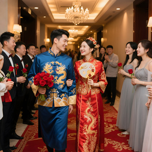 结婚礼接亲道具一路生花仿真玫瑰花束道具新娘新郎晨袍拍照背景墙