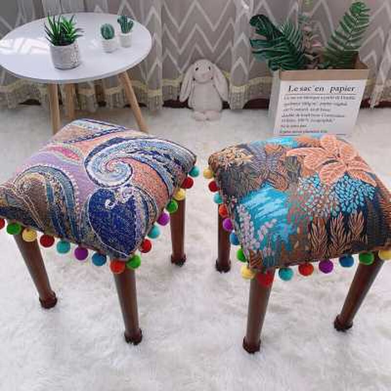 民族风高凳子北欧创意小板凳软布艺化妆凳家用实木餐凳梳妆坐凳