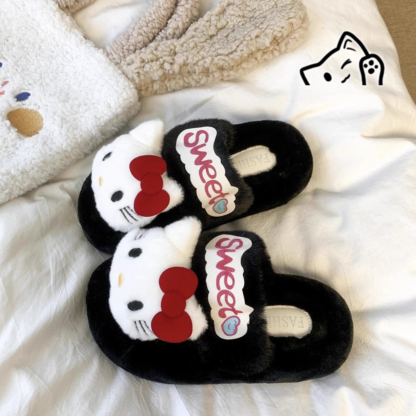 少女心可爱凯蒂猫童毛拖鞋