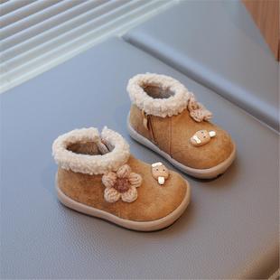 子加绒棉鞋 女宝宝学步鞋 3岁婴儿鞋 棉靴0一1 加厚公主保暖短靴 冬季