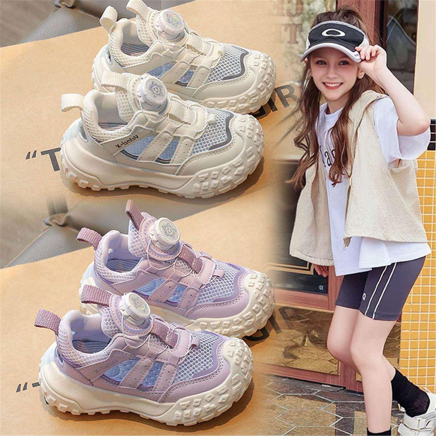 儿童鞋旋转纽扣运动鞋2025春夏新款女童鞋韩版男童轻便运动凉鞋