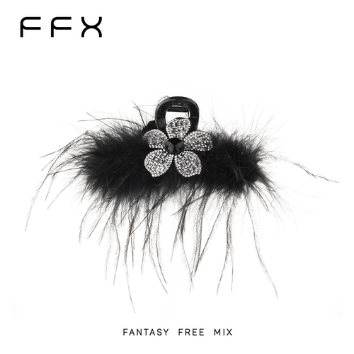 FFX弗弗西[花坞里]高级感羽毛立体花卉轻奢抓夹黑色大号半扎发夹