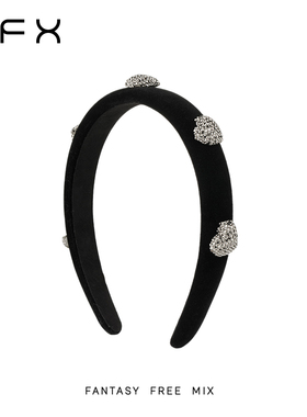 弗弗西FFX黑色爱心闪钻丝绒发箍[心光派对]高级感复古高颅顶头饰