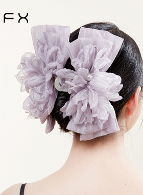 弗弗西FFX紫色花卉大花朵抓夹女士洛神~手工发饰轻奢后脑勺鲨鱼夹