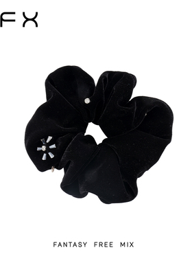 弗弗西FFX手工缝水晶红色丝绒大肠发圈雪见]黑色法式头绳秋冬发饰