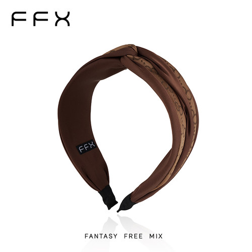弗弗西FFX印花拼接双层咖色宽边发箍[唯诗传奇]高级感高颅顶头饰