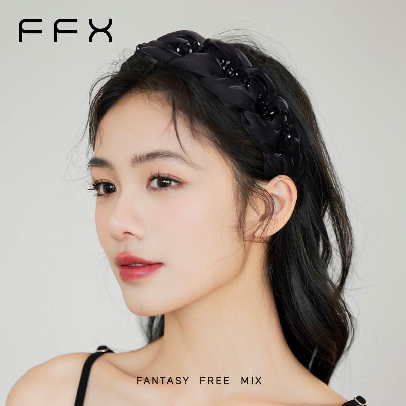 弗弗西FFX黑色麻花编织发箍女外出百搭头箍~黑璀璨宽边显脸小发饰