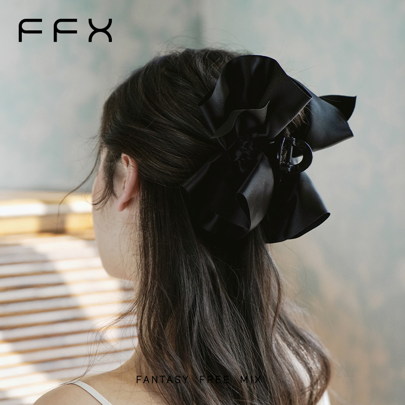 弗弗西FFX黑色蝴蝶结抓夹超大号发夹后脑勺立体鲨鱼夹发量大头饰