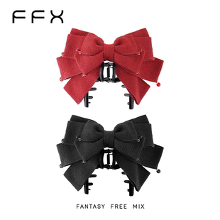 FFX弗弗西灵蝶幻梦绒面蝴蝶结抓夹女高级感细闪爆头高颅顶头包脸