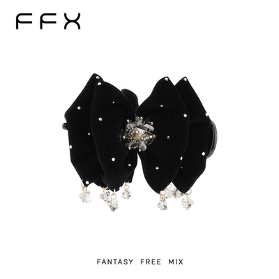 弗弗西绒光夜蝶黑色丸子夹女