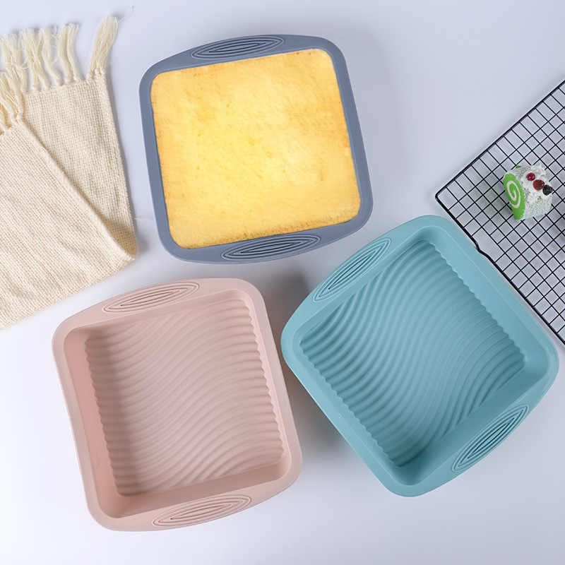新品正方形硅胶蛋糕模具烘焙工具食品级耐高温波浪底纹硅胶烤盘蛋