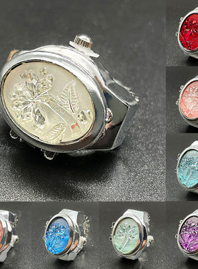 新款 【戒指表】翻盖宝石花气质个性女士学生创意戒指手表外贸直