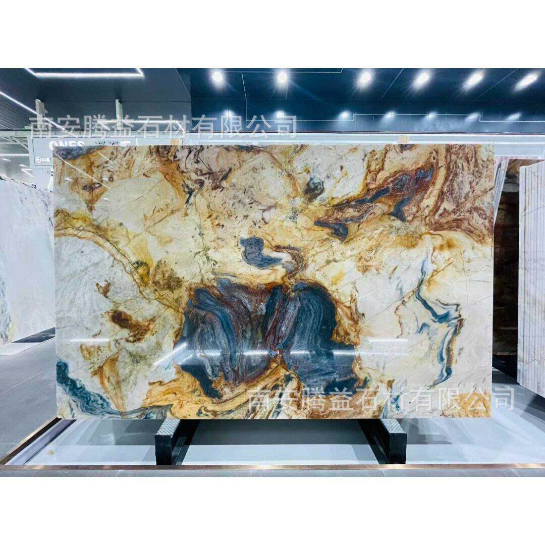 丝绸之路奢石敦煌印象天然大理石背景墙玄关餐厅酒店别墅装修巴西