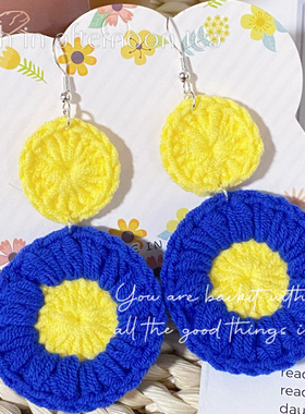 手工编织可爱立体小花耳钩俏皮少女橙色太阳花耳环童趣耳坠耳夹