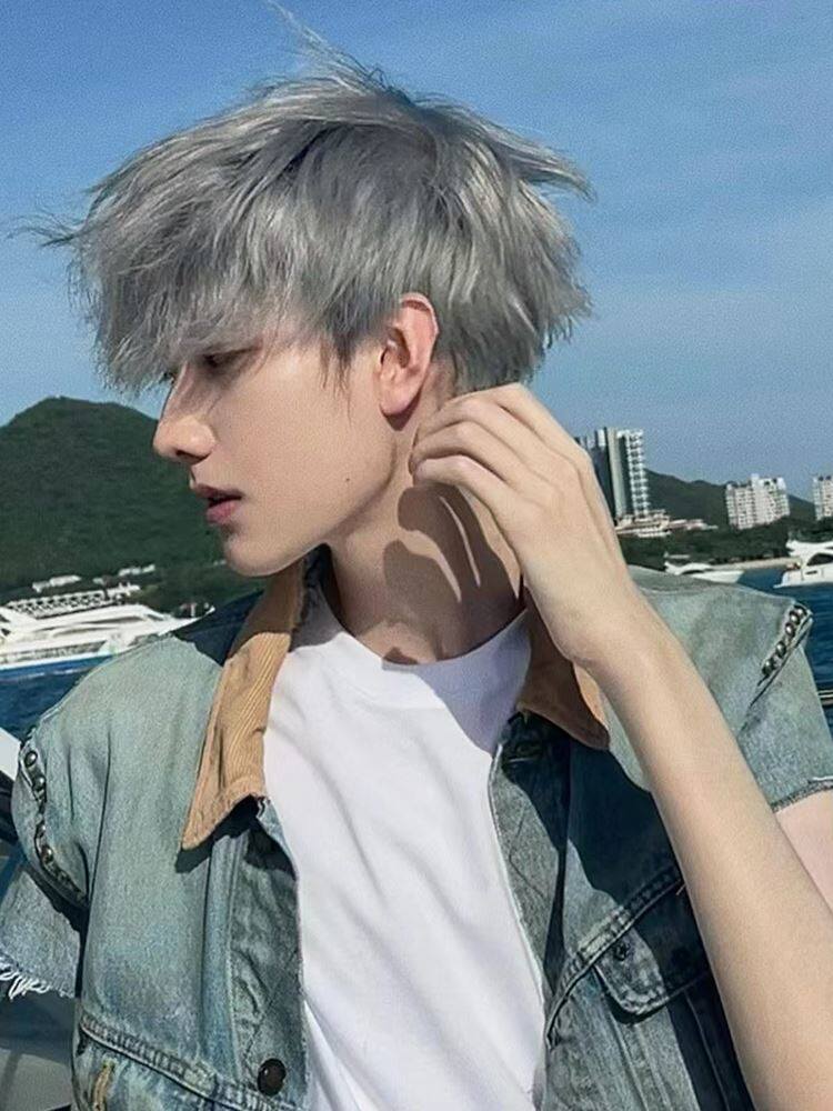 假发男短发韩版帅气日系冰蓝灰男士假发套日常碎盖发男生全头套式