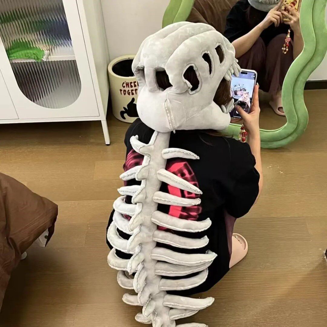 恐龙骨架头套鹿晗同恐龙园外骨骼玩偶儿童毛绒帽子礼物万圣节装扮