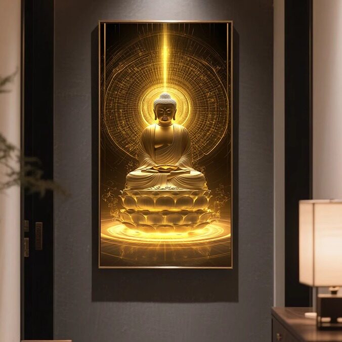 金身如来佛祖挂画新中式玄关壁画释迦牟尼装饰画禅意阿弥陀佛画像