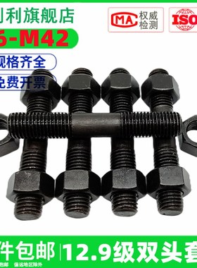12.9级双头螺丝螺母套装GB901等长螺柱高强度螺杆M8M10M12M1.6-M4