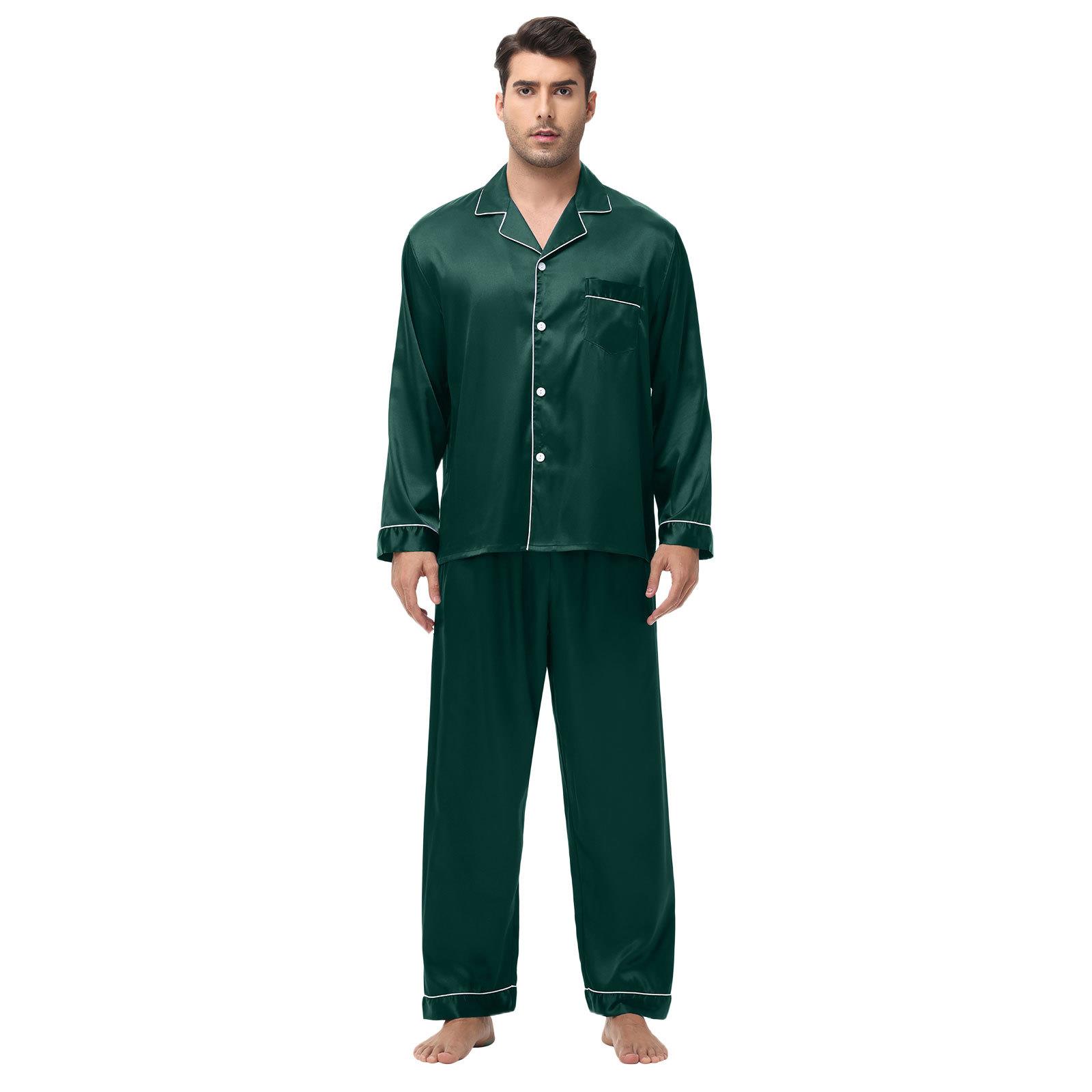 Mens long-sleeved silk pajamas ice mens home clothes suits