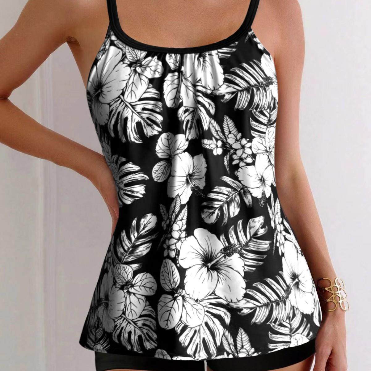 Two-piece swimsuit women's slim sleeveless boxer suit