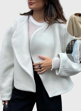 coat womens thickened placket buttonless fan-shaped coat