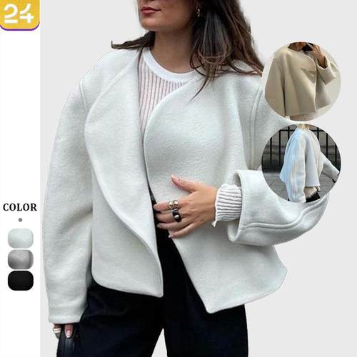 coat womens thickened placket buttonless fan-shaped coat