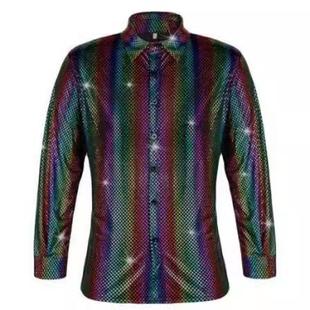 Button-Up Stamping Mens Polka Shirt Long Dot Clothing Disco