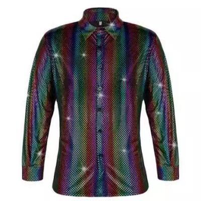 Button-Up Stamping Mens Polka Shirt Long Dot Clothing Disco