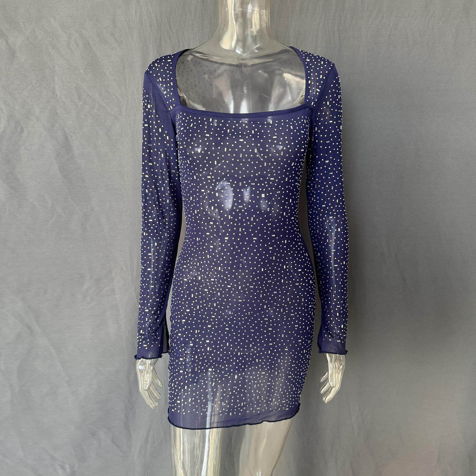 women square sexy self sparkly backless through dress