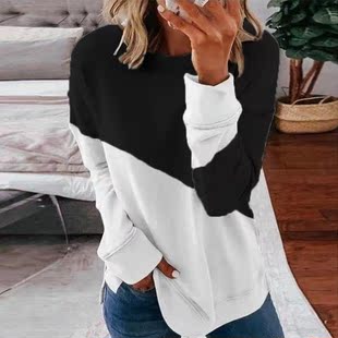 loose sleeves shirt round neck color sweatshirt contrast