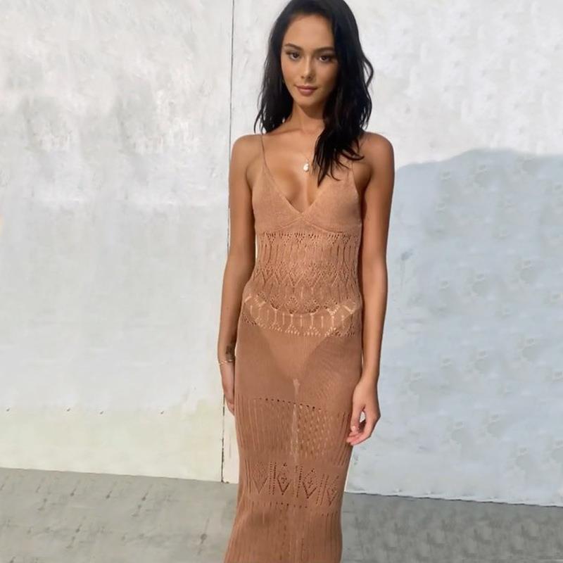 Holiday Beach Dress Women Solid Color Sexy Knitted Beach