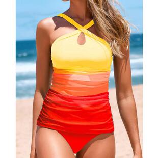 strap pile color contrast pleated cross Pitankini swimsuit
