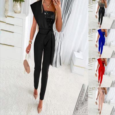 Sequined jumpsuit belt slim-fitting suit sleeveless
