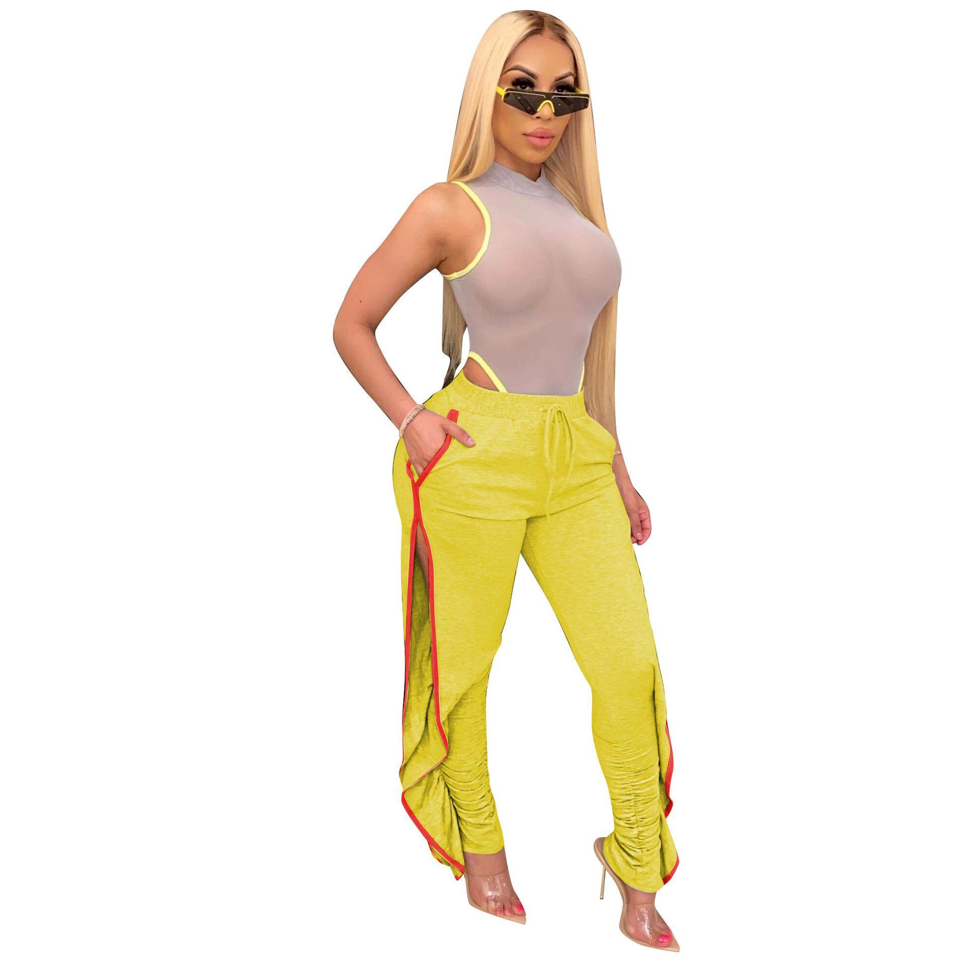 Summer casual pants with slits on both sides and wrinkled