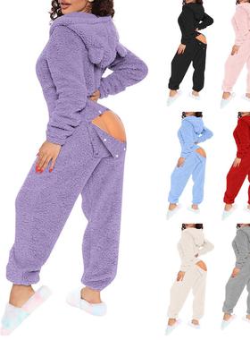 womens warm fuzzy  piece outfits zip up hooded hoodie