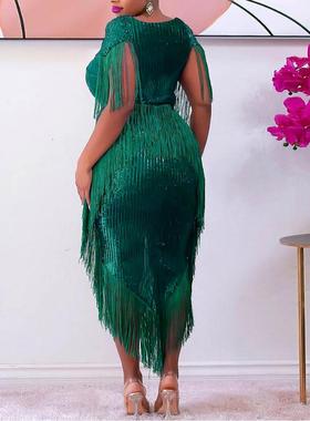 banquet dress sequin skirt meeting women irregular tassel