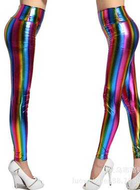 Pants High Rainbow Womens Leggings Womens Waist Slim Bright