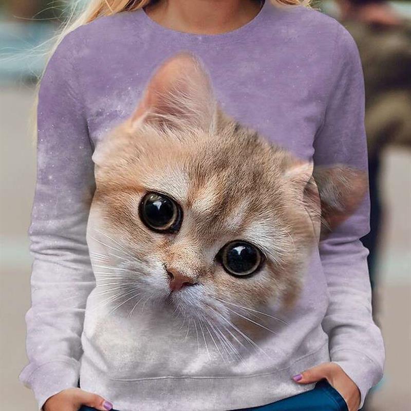 Round neck cat casual sweatshirt to