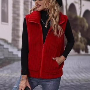 solid ladies plush vest color cardigan Fashion temperament