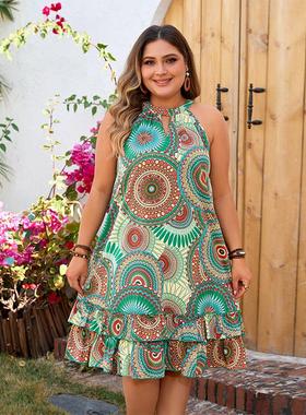 Sleeveless halter neck dress plus size loose dress for women