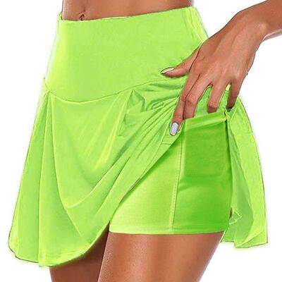 Womens solid color pocket casual fake two-piece culottes