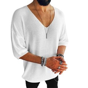 Fashion Sleeve Mens Tops Sweater Short Neck Season