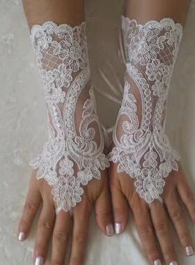 red fingerless gloves wedding gloves dress lace hollow