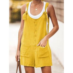 overalls Womens lace cotton patch and pocket color linen
