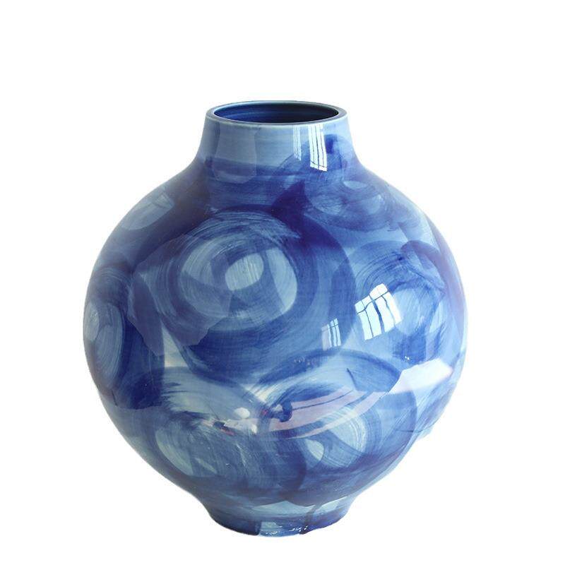 艺术青花蓝釉雅间花瓶陶瓷家居摆件插花花器新中式茶室茶道禅意