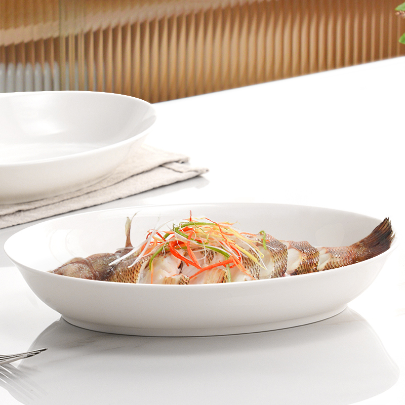 纯白骨瓷加深实用鱼盘