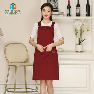 包邮 正品 服员告围裙定制LOGO餐厅工作服纯务棉围厨房腰 韩版 广时尚