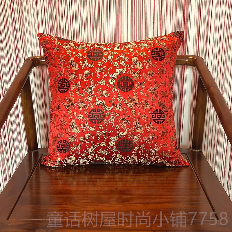 正品中式抱绸枕红枕木实木沙发靠垫套风中国腰高档古典缎扶手枕含