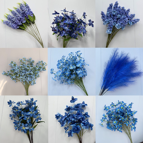 蓝色仿真花婚礼堂吊顶装饰花材