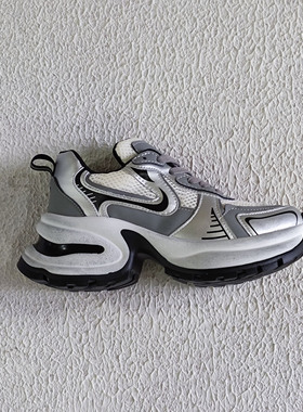 KIKIBEST银色厚底增高休闲运动鞋女真皮擦色做旧老爹鞋